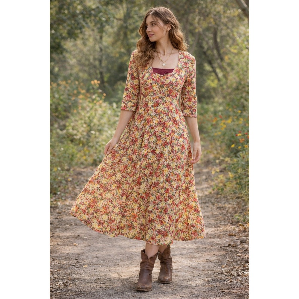 Vintage April Cornell Floral Boho Midi‎ Dress | Y2K Cottagecore